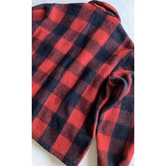 Vintage 1950’s Black Red Buffalo Plaid Wool Mackinaw Field Coat Jacket Men’s M - Picture 7 of 10